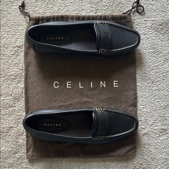 Celine Black Leather Loafers Size 39.5 - Picture 1 of 11